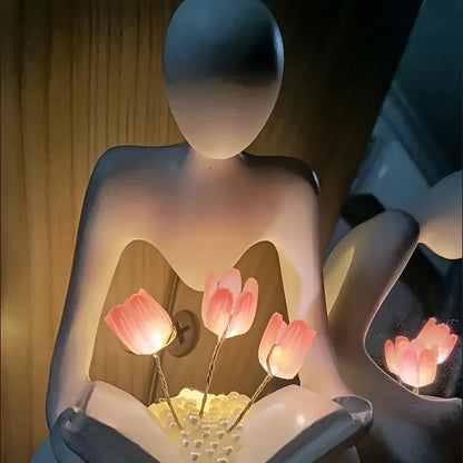 Modern Abstract Tulip Night Light - Battery-Powered LED Lamp for Bedroom Decor & Unique Gift Idea
