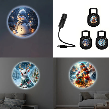 USB Christmas projection light, Christmas deer, Santa Claus, snowman, three light pieces can be switched, creative holiday gifts
